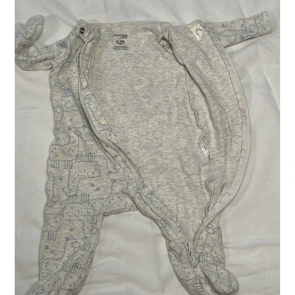 Simple Joys‎ Gray Sheep Zip Up Footed Pajamas 0-3M Baby One Piece